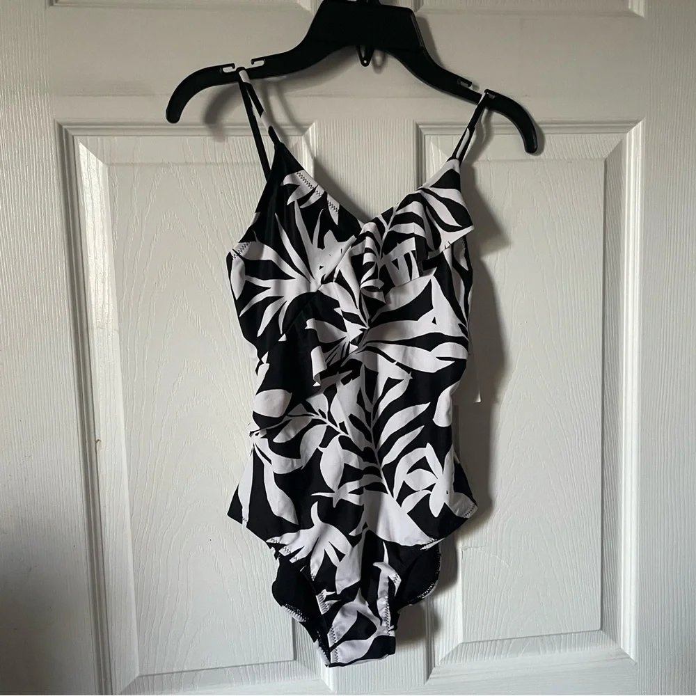 Black & White Tropical Print Kids Bathing Suit